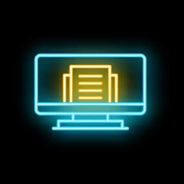 Neon icon of computer displaying document for online reading 스톡 일러스트