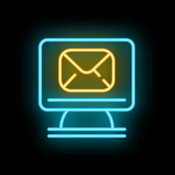 Neon icon of computer displaying email message notification Stock Illustration