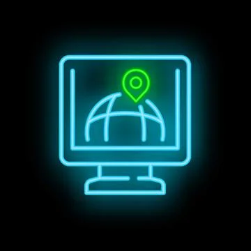 Neon icon of computer displaying global positioning system Illustrazione stock