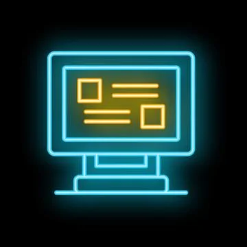 Neon icon of a computer displaying information on its screen Stock Illustration