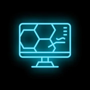 Neon icon of computer displaying molecular structure for scientific research Stock Illustration