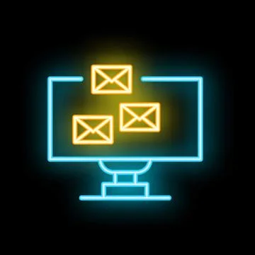 Neon icon of computer displaying multiple email messages Stock Illustration