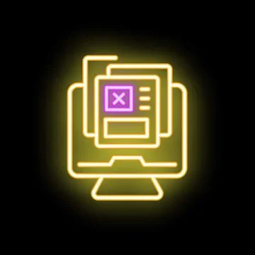 Neon icon of computer displaying rejected online form document with x mark Stock Illustration