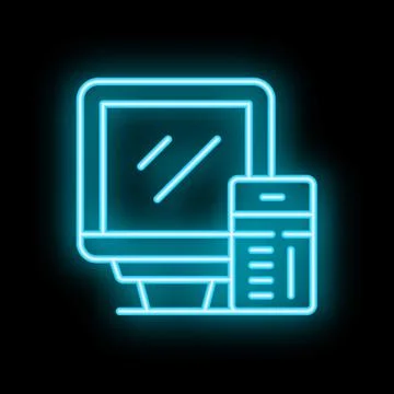 Neon icon of computer displaying a website next to a smartphone showing a c.. Stock Illustration