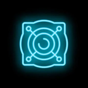 Neon icon of computer fan cooling system on black background Stock Illustration