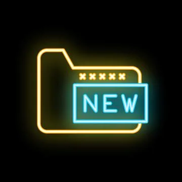 Neon icon of computer folder with new content notification Illustrazione stock