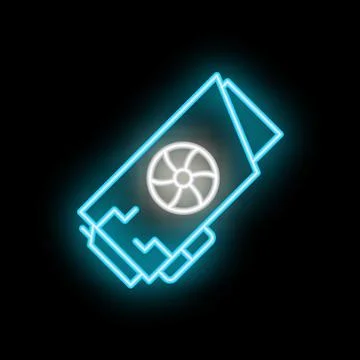 Neon icon of computer graphics card showing concept of gpu mining Stock Illustration