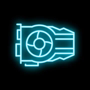 Neon icon of computer graphics card glowing on black background Illustrazione stock