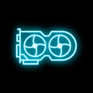 Neon icon of computer graphics card showing cooling fans Illustrazione stock