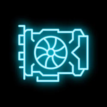 Neon icon of computer graphics card showing gpu power Stock Illustration