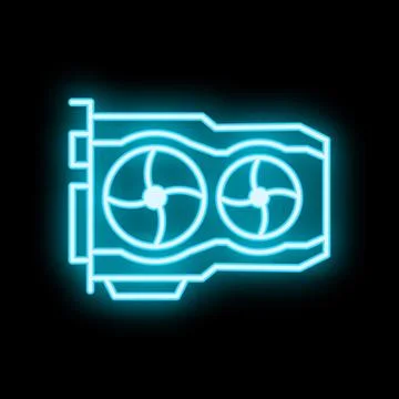 Neon icon of computer graphics card showing two cooling fans Illustrazione stock