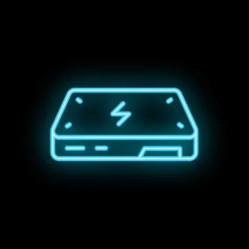 Neon icon of a computer graphics card glowing on black background Illustrazione stock