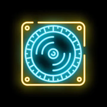 Neon icon of computer hard drive showing concept of data storage 库存插图