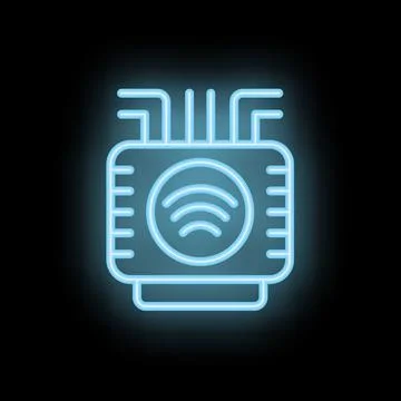 Neon icon of computer hardware emitting wifi signal 스톡 일러스트