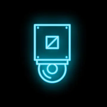 Neon icon of computer hardware hdd hard drive disk representing data storage 库存插图
