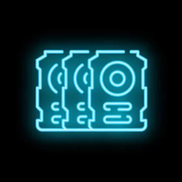 Neon icon of computer hardware representing gpu mining rig Stock Illustration
