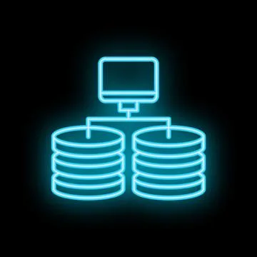 Neon icon of computer managing databases representing data management イラスト素材