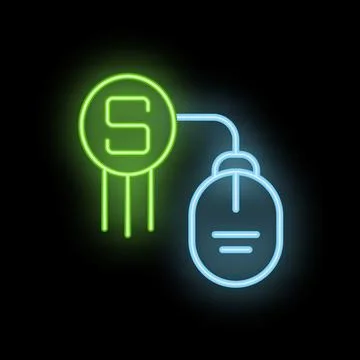 Neon icon of computer mouse connected to server with currency symbol Stock Illustration