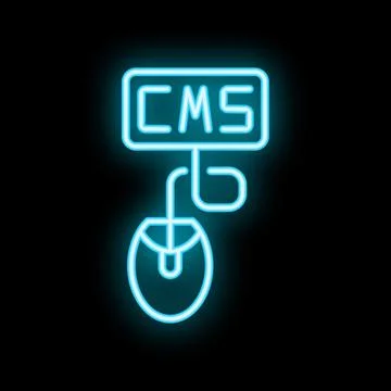 Neon icon of computer mouse connected to cms system Illustrazione stock