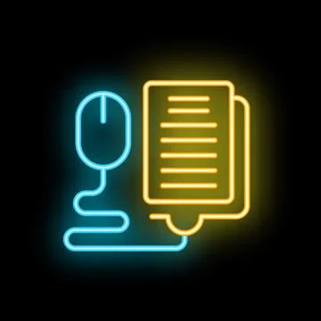 Neon icon of computer mouse connecting to digital documents representing on.. Illustrazione stock