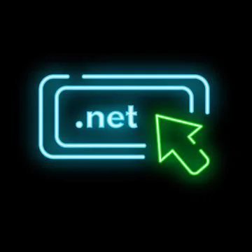Neon icon of computer mouse cursor clicking .Net button Illustrazione stock