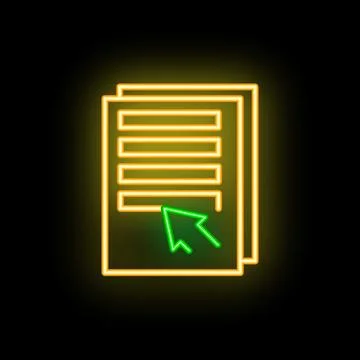 Neon icon of computer mouse cursor clicking on digital documents Illustrazione stock