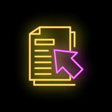 Neon icon of computer mouse cursor clicking on document Stock Illustration