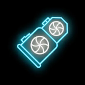 Neon icon of computer part cooling system with two fans on black background Stock Illustration