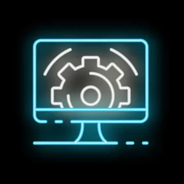 Neon icon of computer processing data with gear symbol Stock-Illustration
