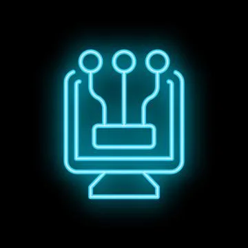 Neon icon of computer processing data from multiple sources Stock Illustration