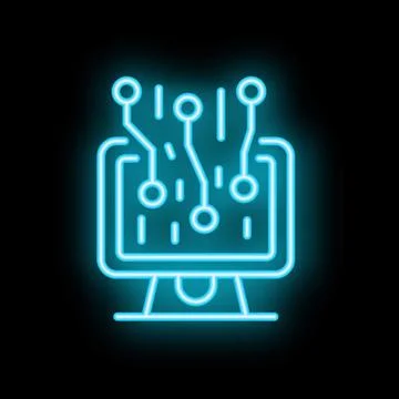 Neon icon of computer processing data through circuit board Illustrazione stock