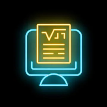 Neon icon of computer screen displaying mathematical formula Illustrazione stock