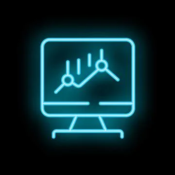 Neon icon of a computer screen displaying a growing line chart Illustrazione stock