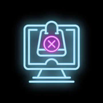 Neon icon of computer screen displaying canceled online order Stock Illustration
