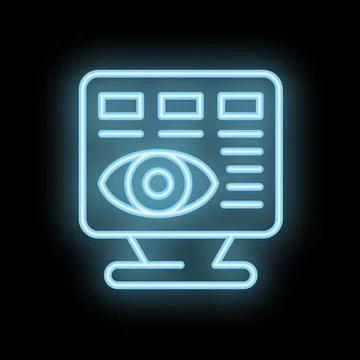 Neon icon of computer screen displaying eye tracking system interface イラスト素材