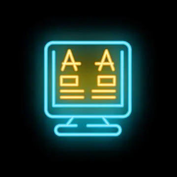 Neon icon of computer screen displaying two columns of text for blog post o.. Stock Illustration