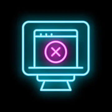 Neon icon of computer screen displaying error message イラスト素材