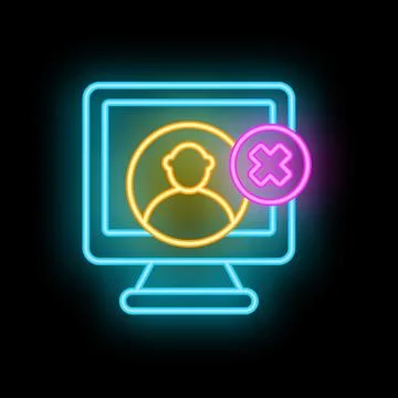 Neon icon of computer screen showing user account being deleted Illustrazione stock