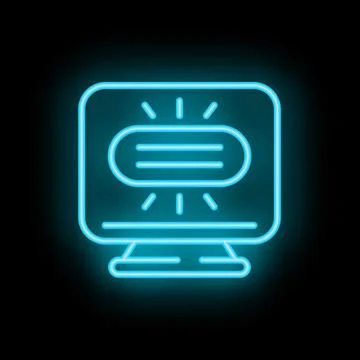 Neon icon of computer screen showing chat bubble with text lines Stock Illustration