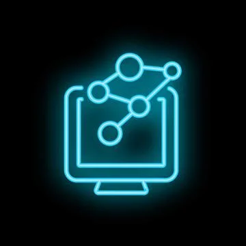Neon icon of computer screen showing connected circles for social network Illustrazione stock