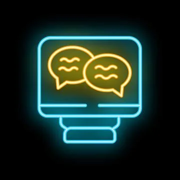 Neon icon of computer screen showing chat bubbles representing online commu.. イラスト素材