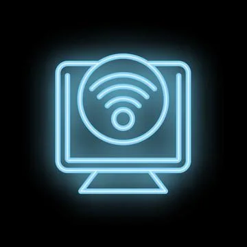 Neon icon of computer screen showing wifi signal Stock Illustration