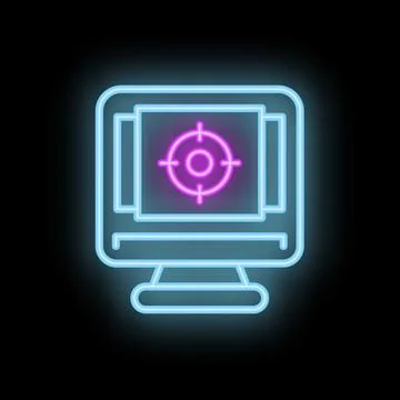 Neon icon of computer screen showing targeting marketing strategy Illustrazione stock