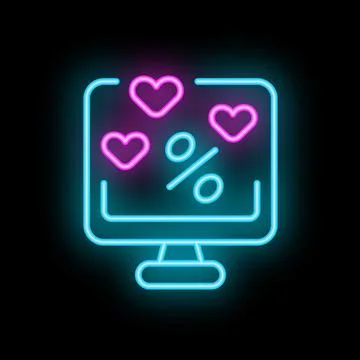 Neon icon of computer screen showing valentine's day sale Stock Illustration