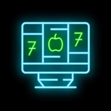 Neon icon of computer screen showing healthy food blog content Stock Illustration