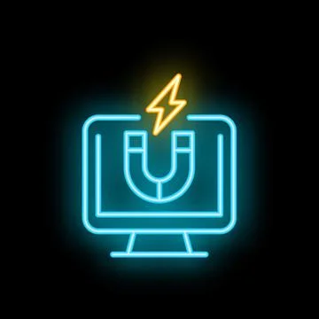 Neon icon of computer screen showing magnet attracting customers Stock Illustration