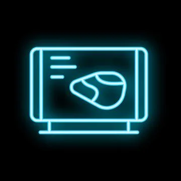 Neon icon of computer showing brain scan results displayed on black backgroun Stockillustratie