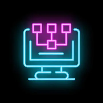 Neon icon of computer showing database management system 스톡 일러스트