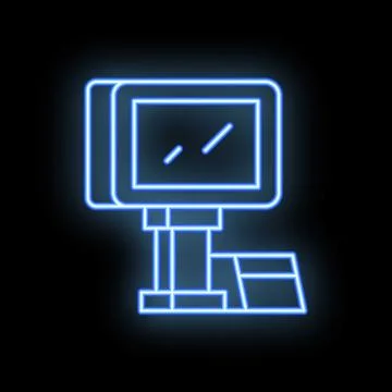 Neon icon of computer showing growing chart on black background Stock Illustration
