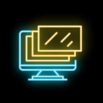 Neon icon of computer showing multiple windows representing multitasking 스톡 일러스트